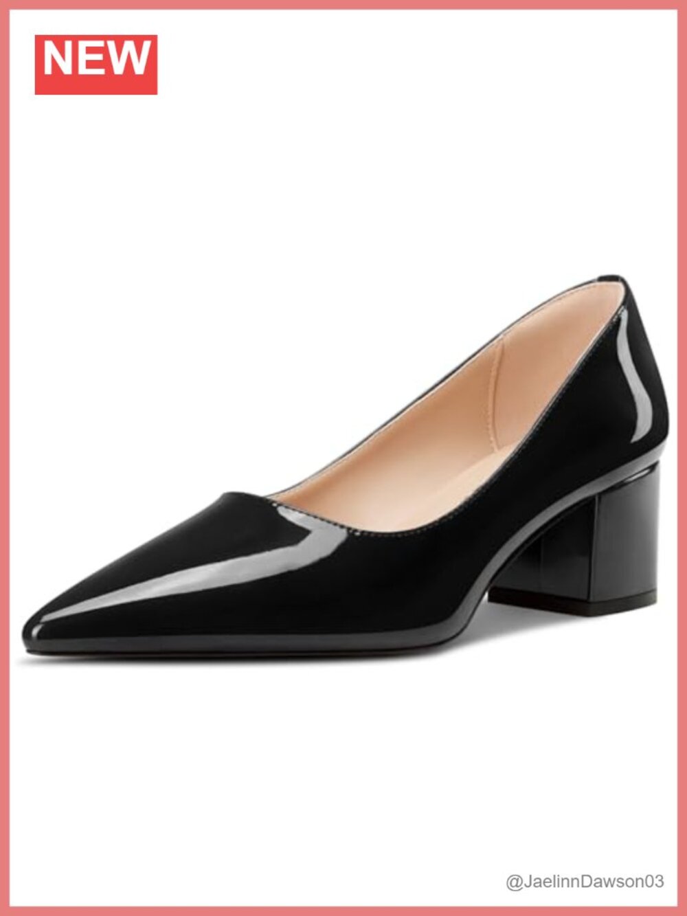 Women's Chunky Block Heel Pumps Pointed Toe Slip-On Patent Leather Office Party